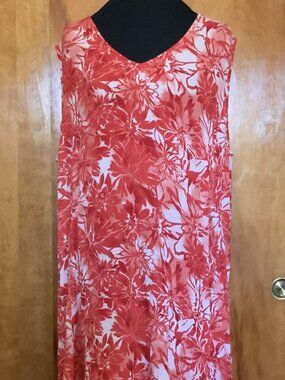 Woman Within Maxi Dress 1X Red White Floral Sleeveless V-Neck Dress (1395)
